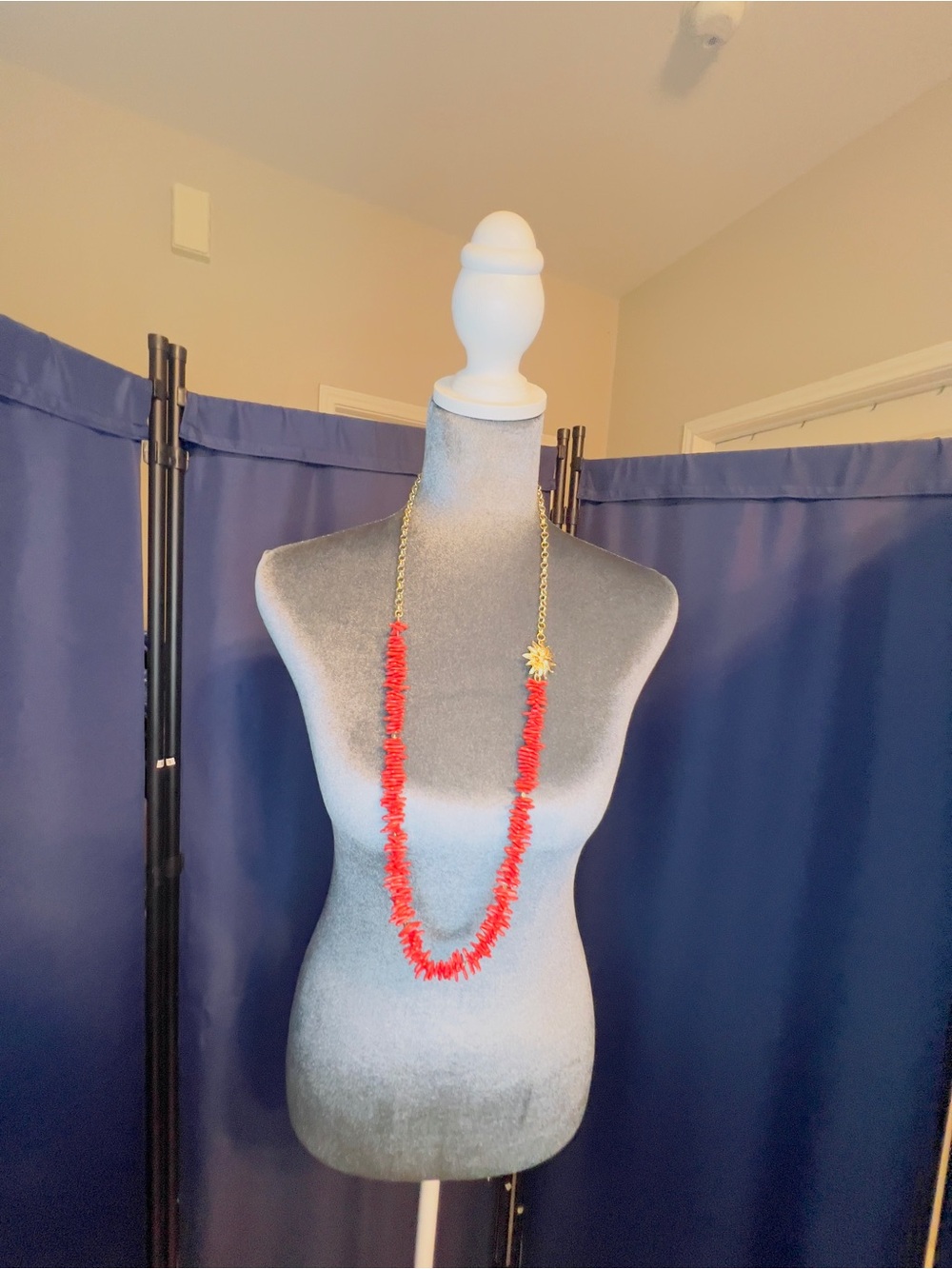 Talbots Gold Chain Necklace with Bright Red Beads